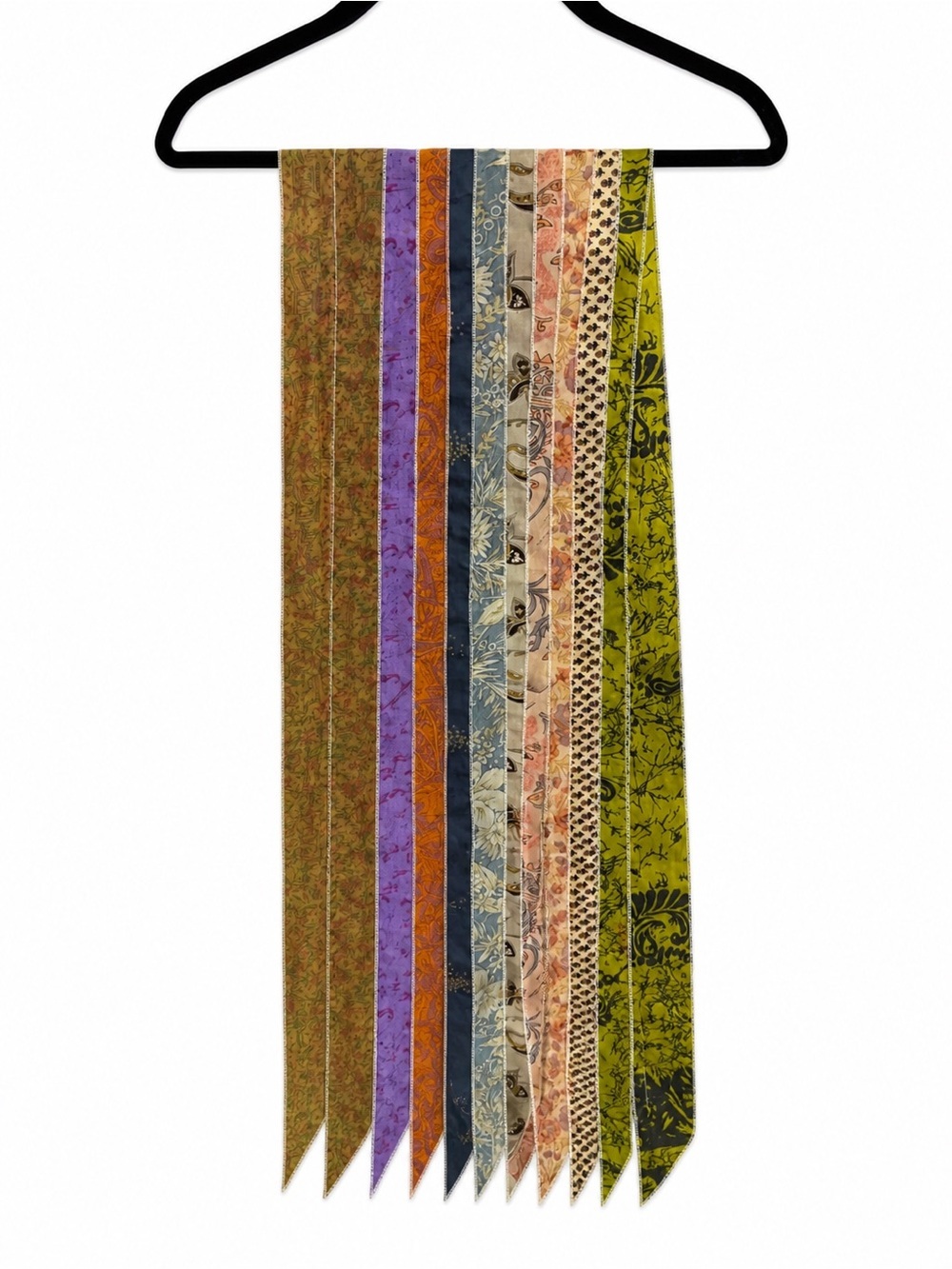 Handmade Patchwork Silk Skinny Scarf Boho Festival Lagenlook Wearable Art - Picture 2 of 10